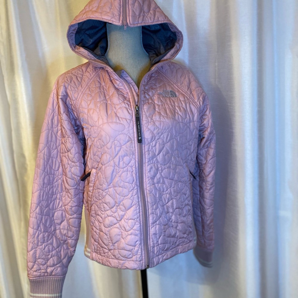 Pink Quilted Puffy North Face Bomber style jacket